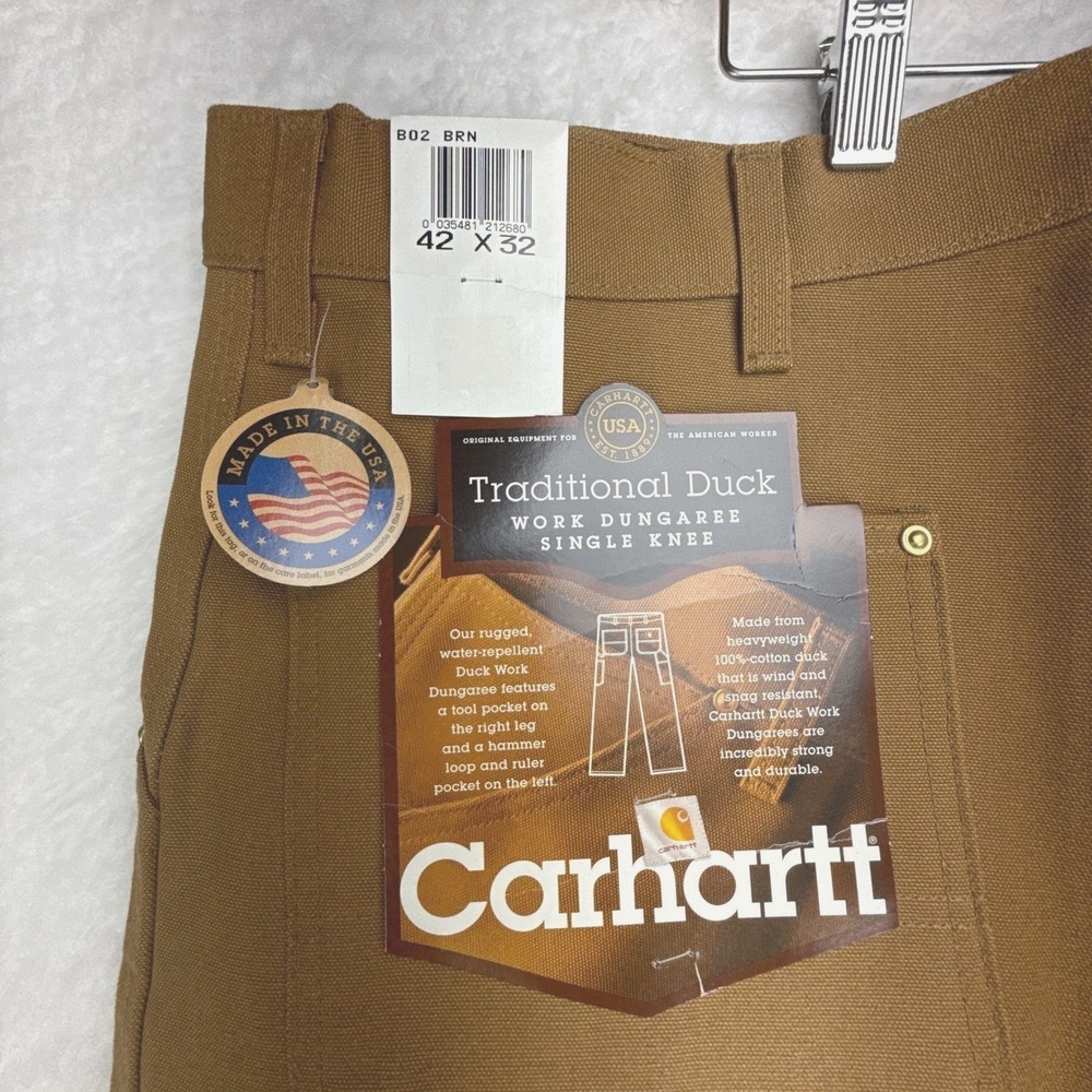 Carhartt Traditional‎ Duck Work Dungaree Pants Mens 42x32 B02 BRN NWT NOS